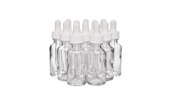 Clear 1 oz Boston Round Glass Bottles - Focus Nutrition