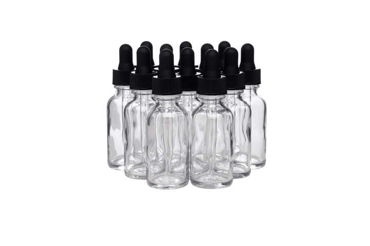 Clear 1 oz Boston Round Glass Bottles - Focus Nutrition