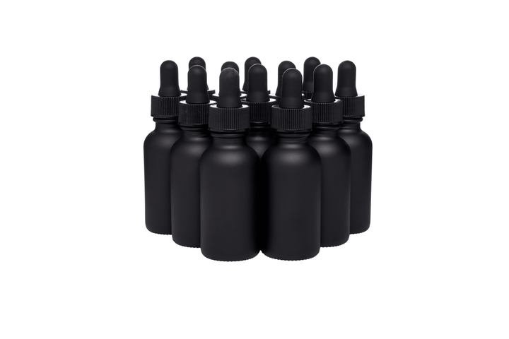 Black Coated 1oz Boston Round Glass Bottles - Focus Nutrition