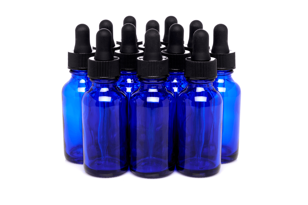 Blue 1oz Boston Round Glass Bottles - Focus Nutrition