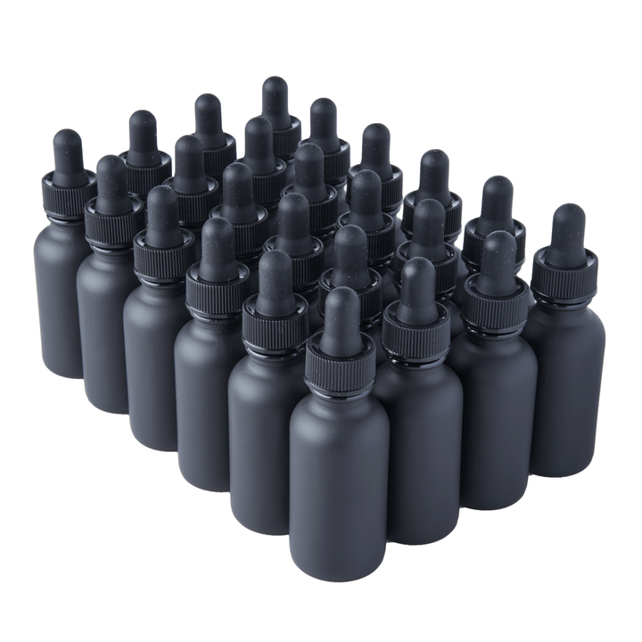 Black Coated 1oz Boston Round Glass Bottles - Focus Nutrition