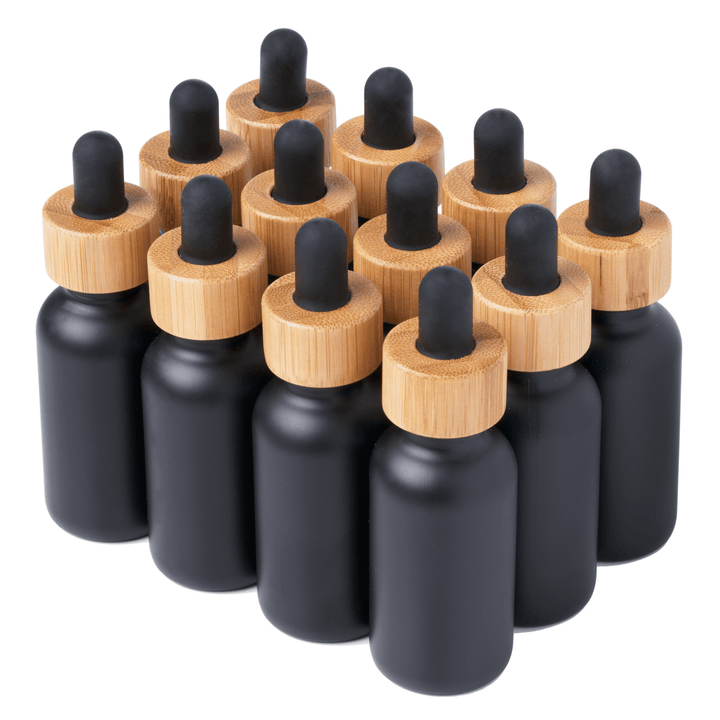 Black Coated 1oz Boston Round Glass Bottles - Focus Nutrition