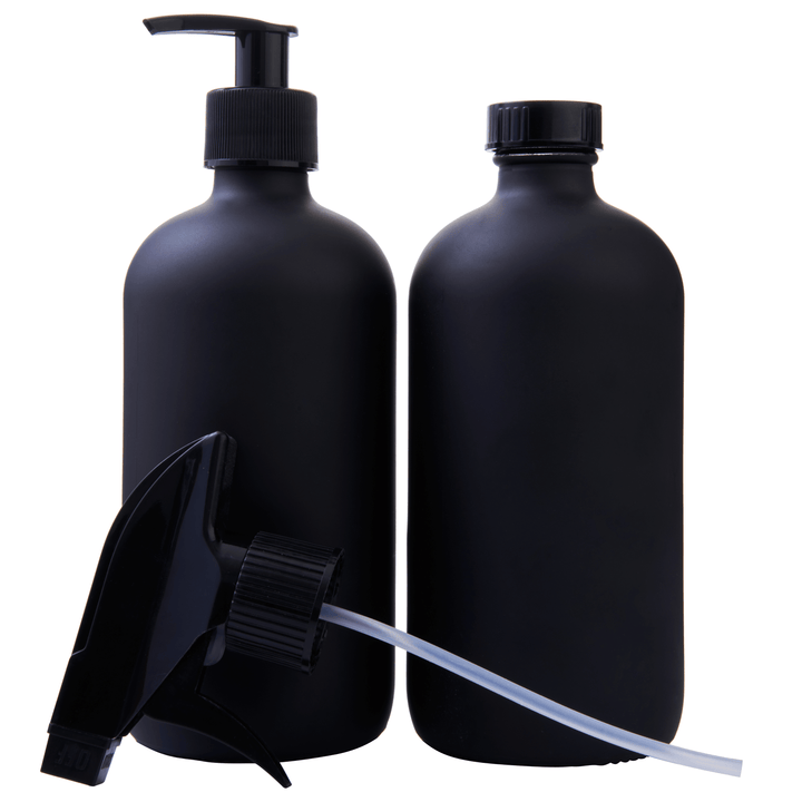 Black Coated 16oz Boston Round Glass Jar - 2 Pack - Focus Nutrition