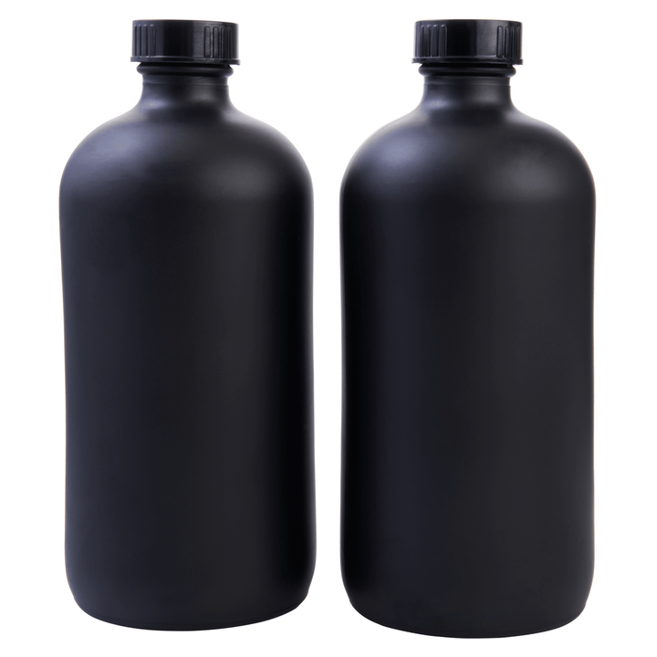 Black Coated 16oz Boston Round Glass Jar - 2 Pack - Focus Nutrition