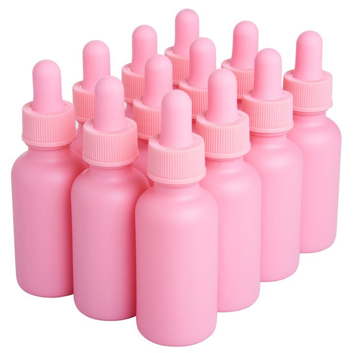 Pink 1oz Boston Round Glass Bottles