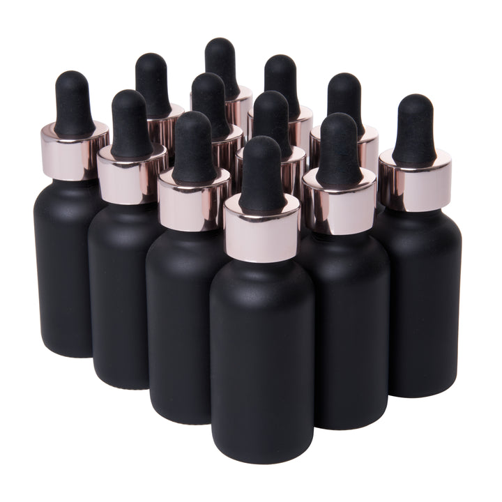 Black Coated 1oz Boston Round Glass Bottles